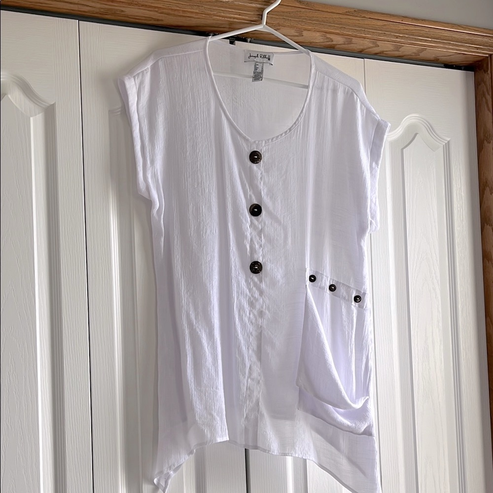 Joseph Ribkoff Asymmetrical Sleeveless Blouse White